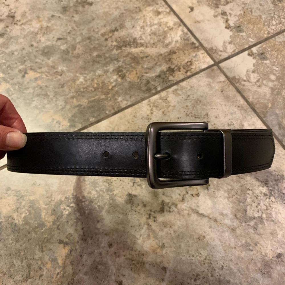 Beautiful black leather belt with bronze buckle fits 29-33”